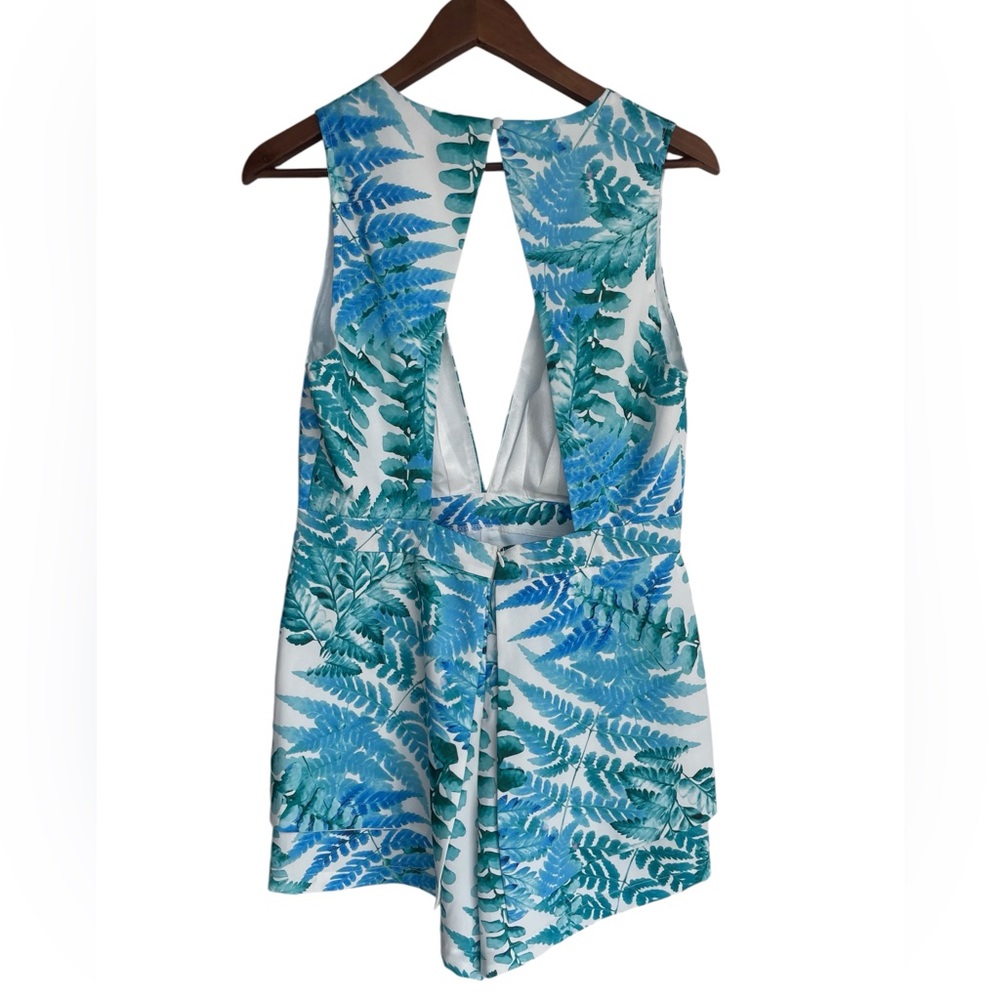 Lulu's Teal & White Fern Print Plunge Neck Romper - Picture 5 of 5